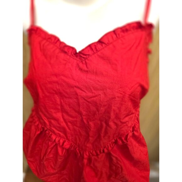 Red Love On A Hanger Ruffled Cotton Empire Top Size L Adjustable Heart - Picture 2 of 6